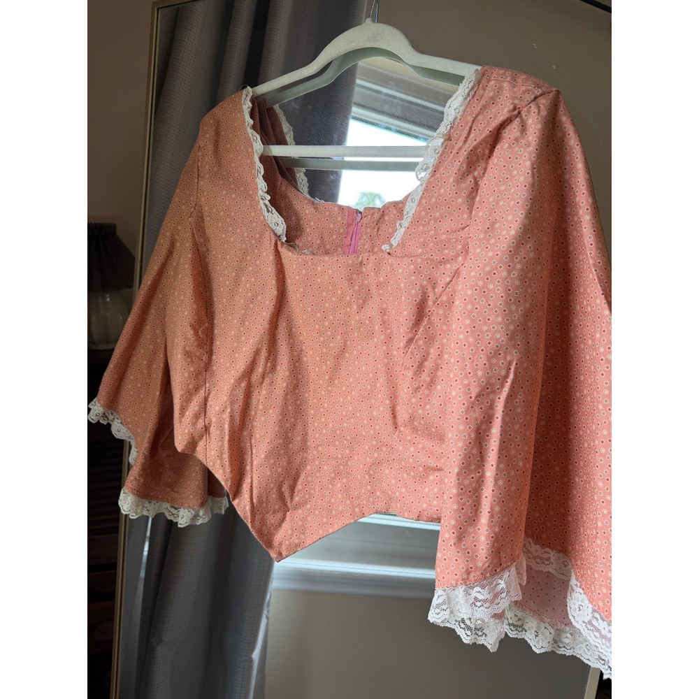 Handmade Pink Calico Floral Lace Trim Corset Top Bell Sleeve Cottagecore Bodice
